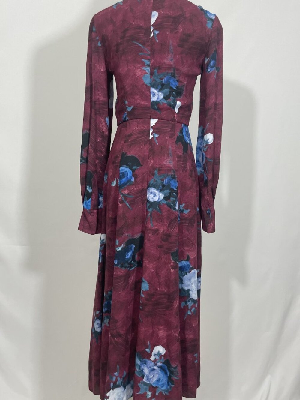 NWT Erdem Aria Abstract Red Blue Rose Mulberry Fluid Crepe Midi Dress Size 2 - Picture 8 of 12